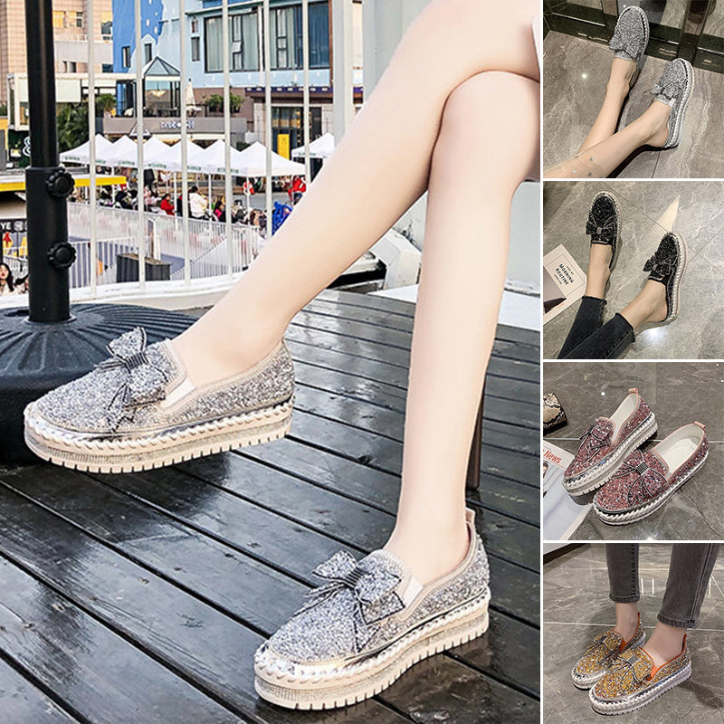 Thick Botton Casual Ladies Crystal Shoes