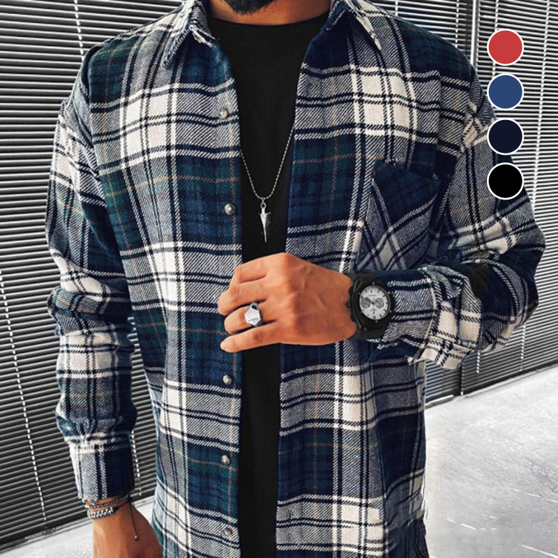 Wool Lapel Single-Breasted Plaid Shirt Jacket