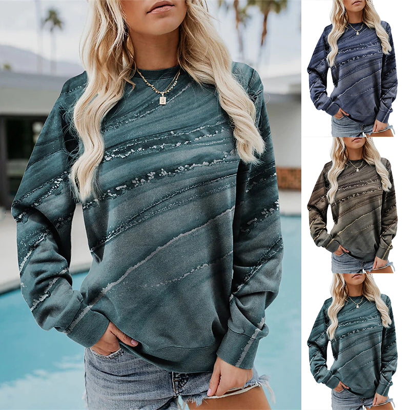 Geometric Loose Print Long Sleeve Crew Neck Sweatshirt