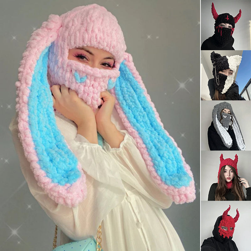 Handmade Knitted Hat with Large Bunny Ears