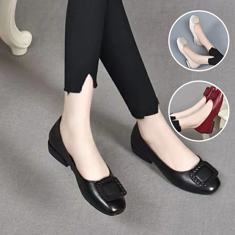 Medium Heel Leather Shoes