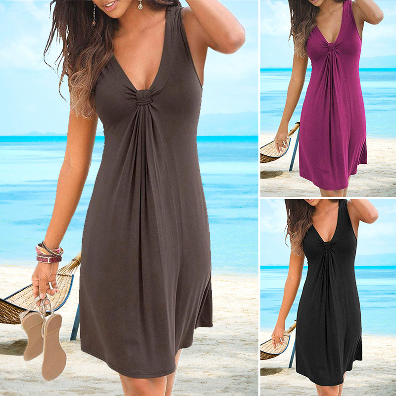 Women's Solid Color Sexy V-Neck Twist Dress