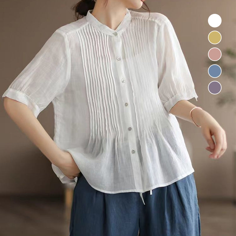 Classic Pleated Temperament Fine-Grained Commuter Shirt