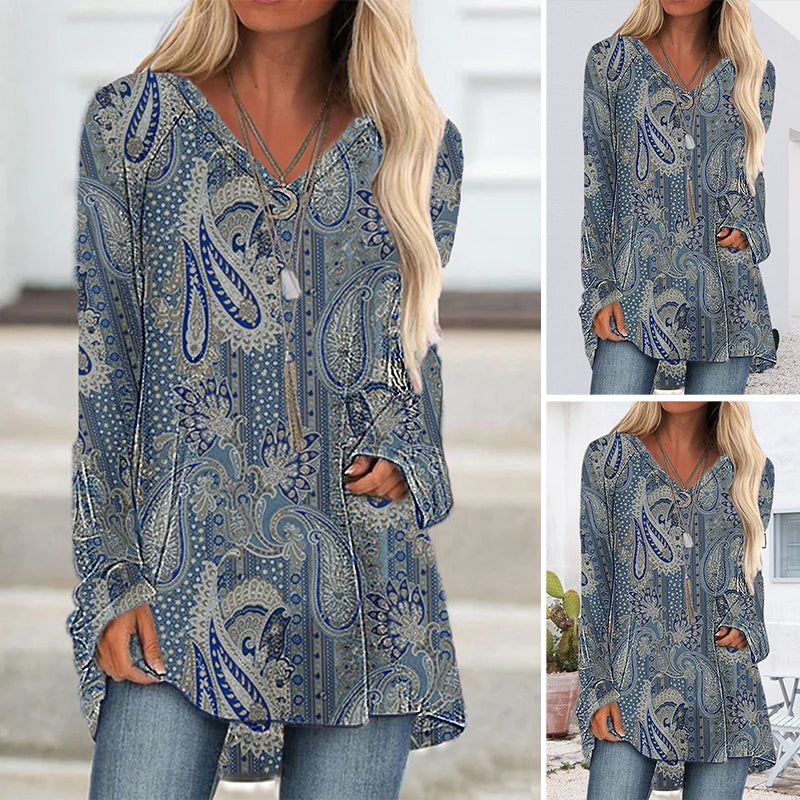 Long Sleeve Top with Paisley Print