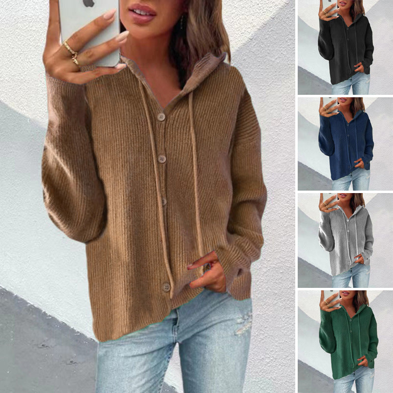 Knit Hooded Sweater Jacket