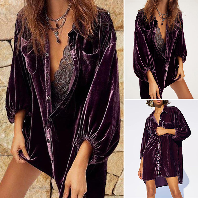 Velvet Balloon Sleeve Shirt