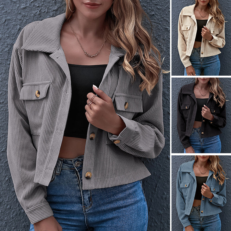 Women's Casual Cropped Corduroy Jackets