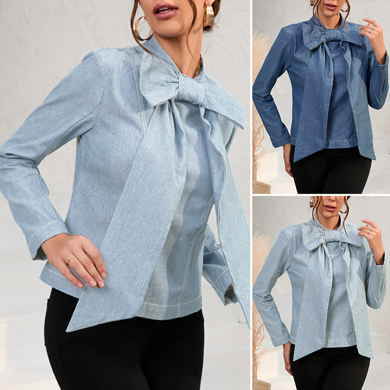 Bow Cropped Denim Jacket