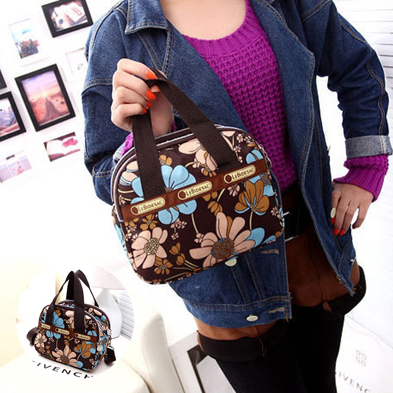 NYLON SHOULDER BAG WITH FLORAL PRINT