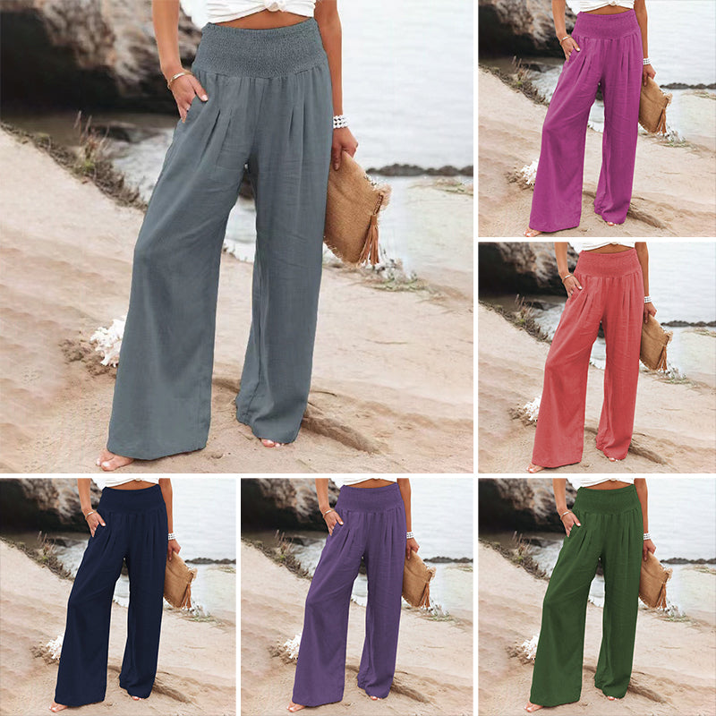 Casual Wide Leg Cotton and Linen Loose Trousers