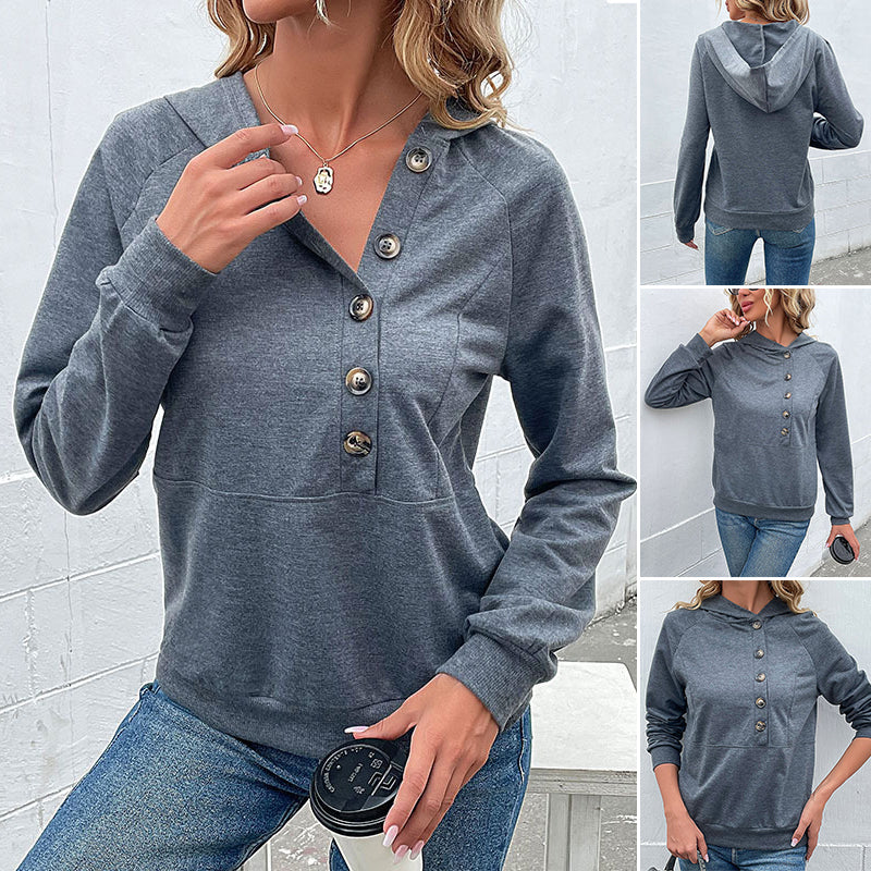 Button Hooded Sweatshirt