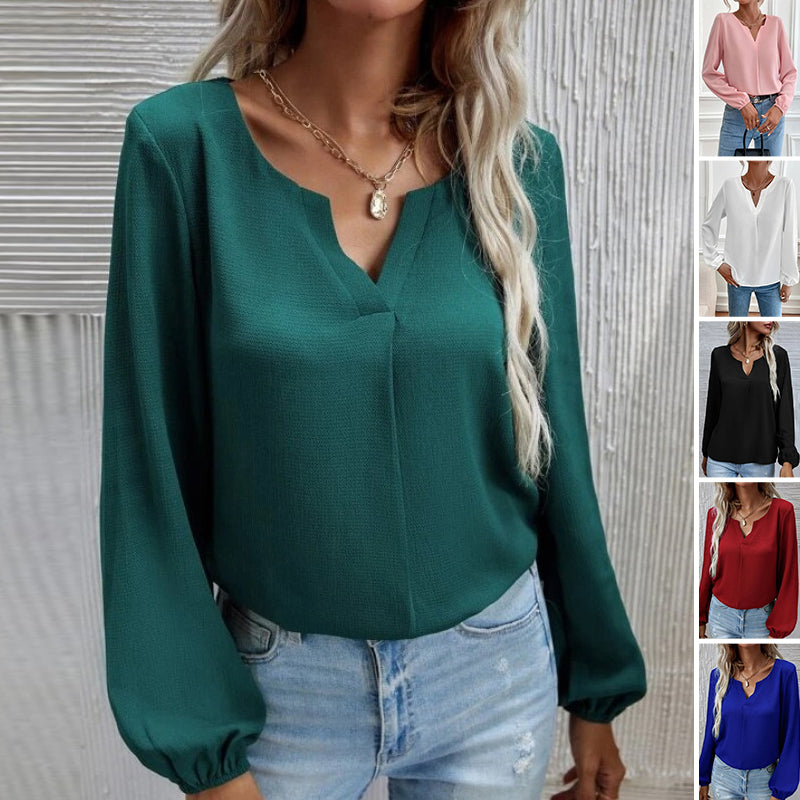 Solid Color Long Sleeve Chiffon Shirt