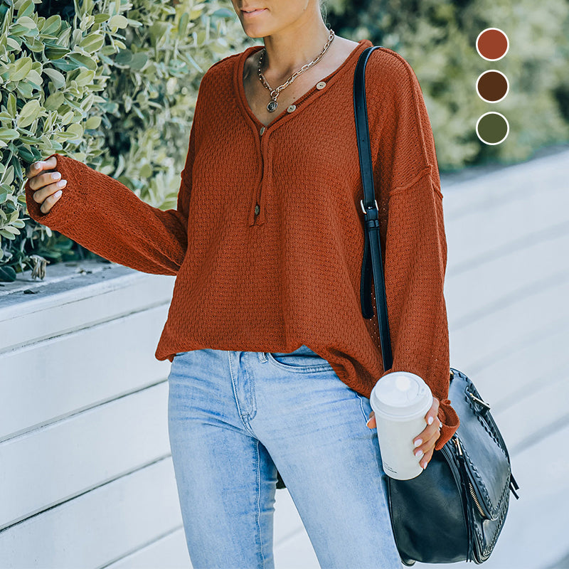 V-neck Loose Long-sleeve Sweater