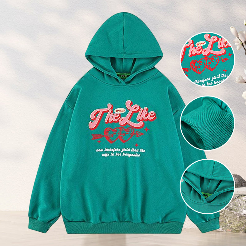 Vintage Heart Print Hooded Sweatshirt