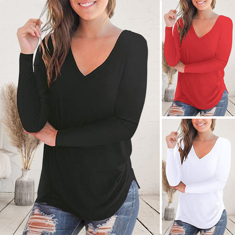 V-neck Long-sleeved T-shirt