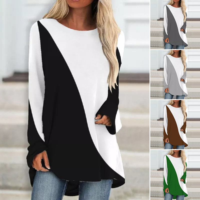 Long Sleeve Round Neck Colorful T-Shirt