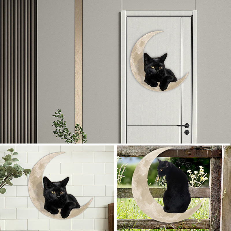 Black Cat Moon Hanging Metal Sign