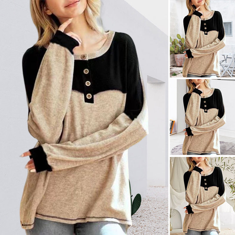 Round Neck Button Long Sleeve Shirt