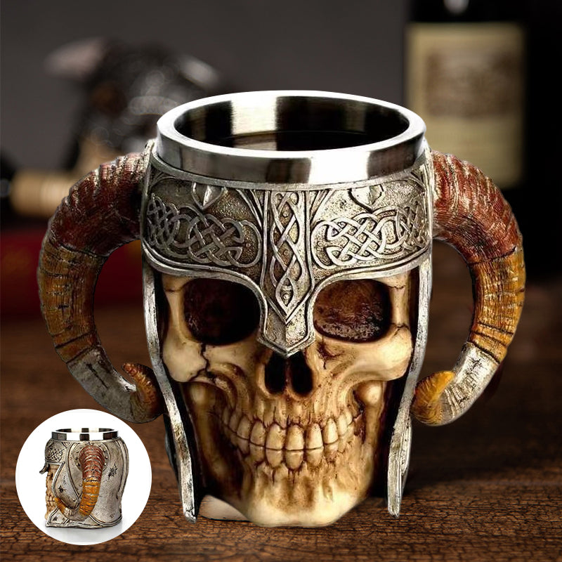 Viking Skeleton Mug with Horn Handles