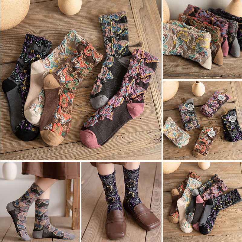 Embossed Floral Mid-calf Socks
