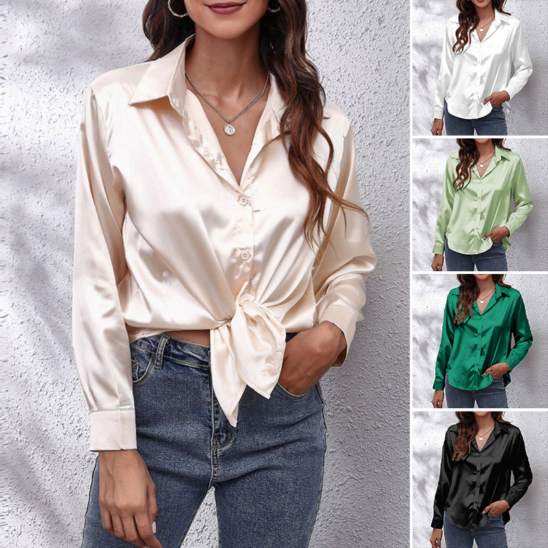 Satin Faux Silk Long-sleeve Shirt