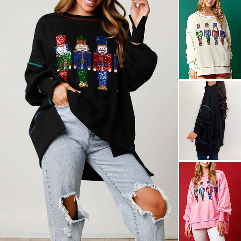 Christmas Sequin Print Crew Neck Sweatshirt