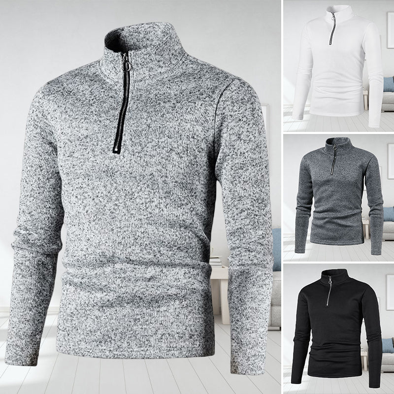 Men's Placket Zip Design Solid Color Turtleneck Jacket