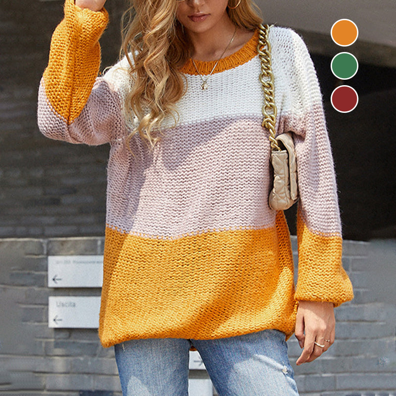 Striped Panel Contrast Knit Sweater