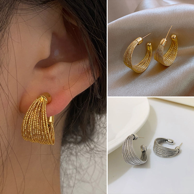 C-shaped Brushed Earrings