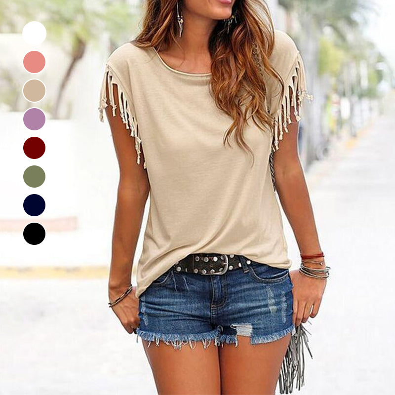 Crew Neck Fringe T-Shirt