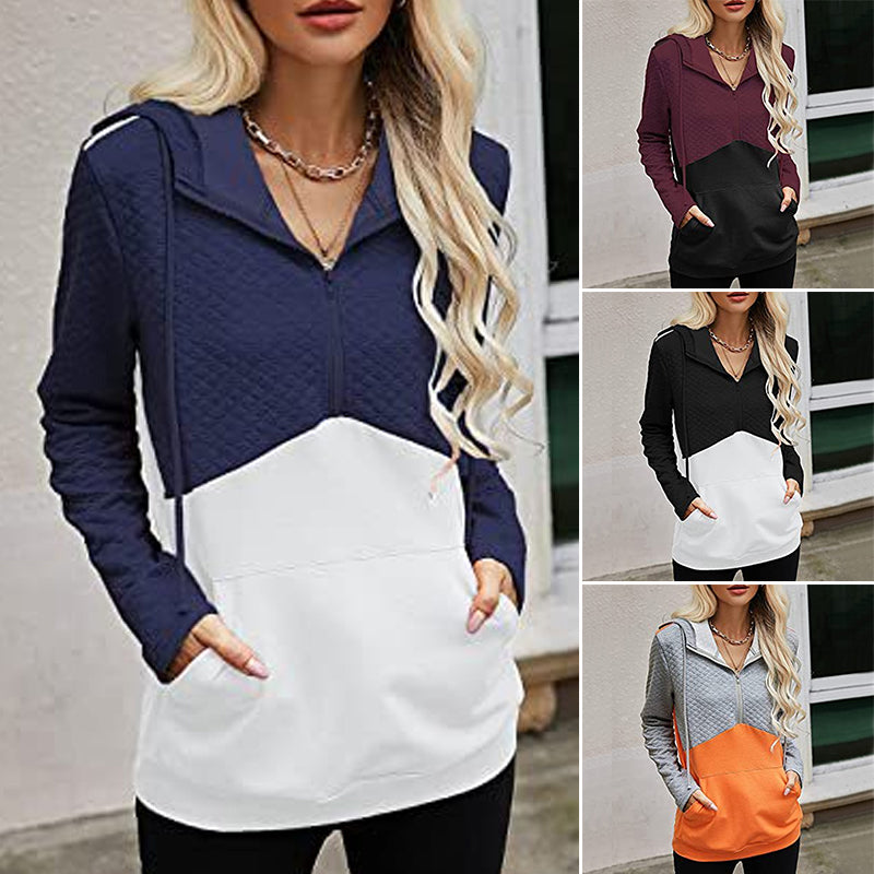 Hooded Zip-panel Contrast Pocket Sweatshirt