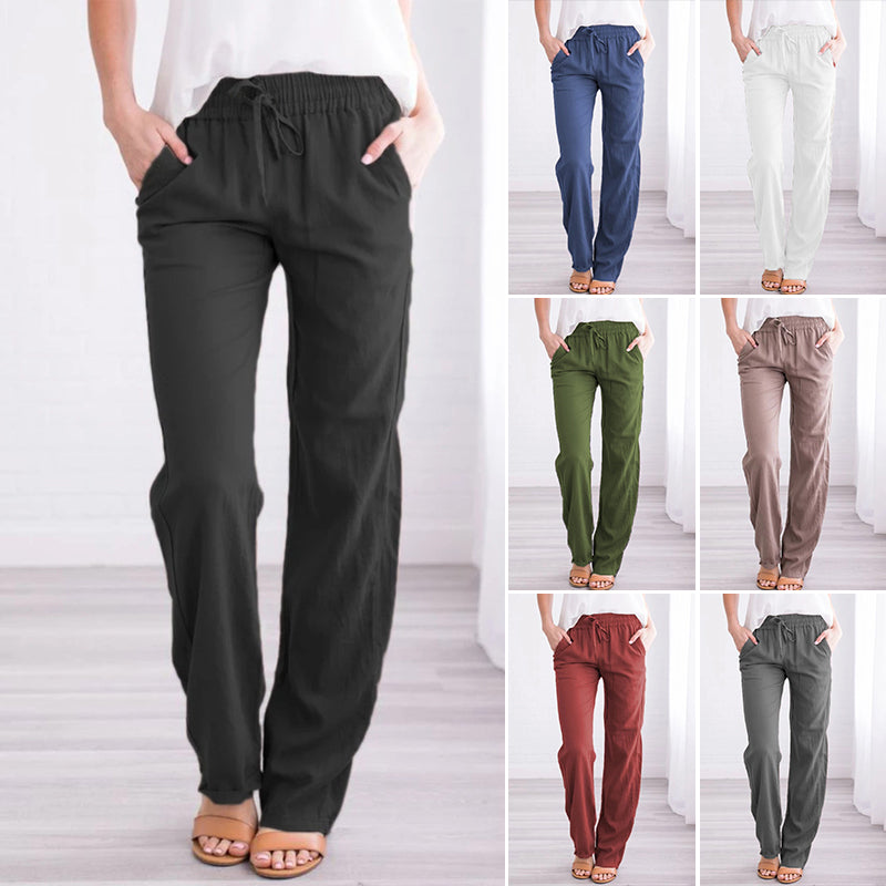 Solid Color Lace-Up Pants