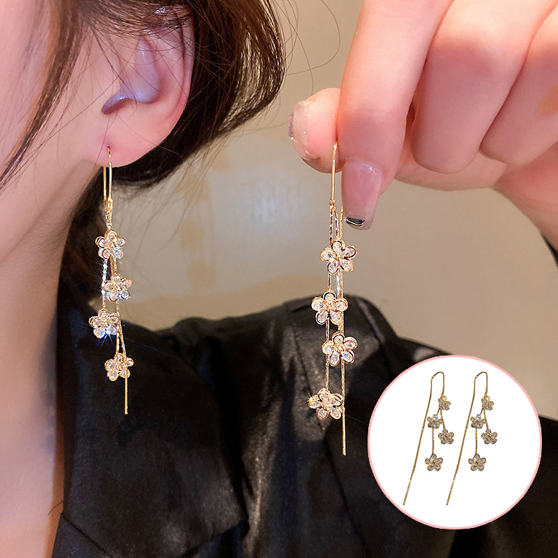 Flower Long Tassel Earrings