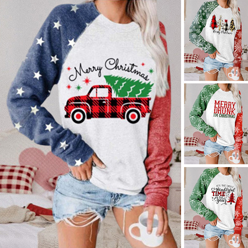 Women Christmas Print Long Sleeve Sweatershirt
