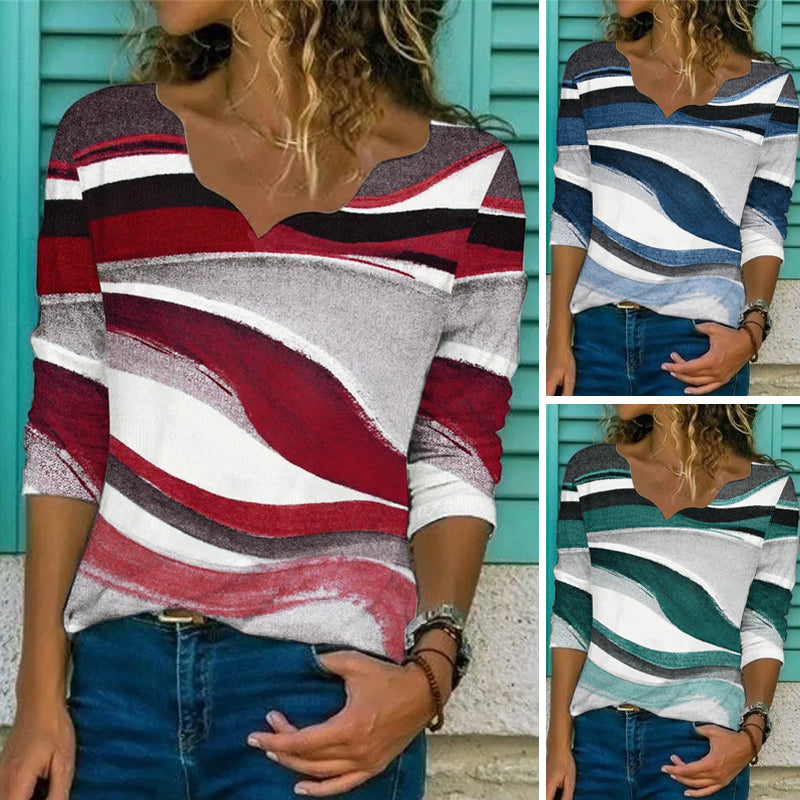 Geometric Print Loose Long Sleeve T-shirt