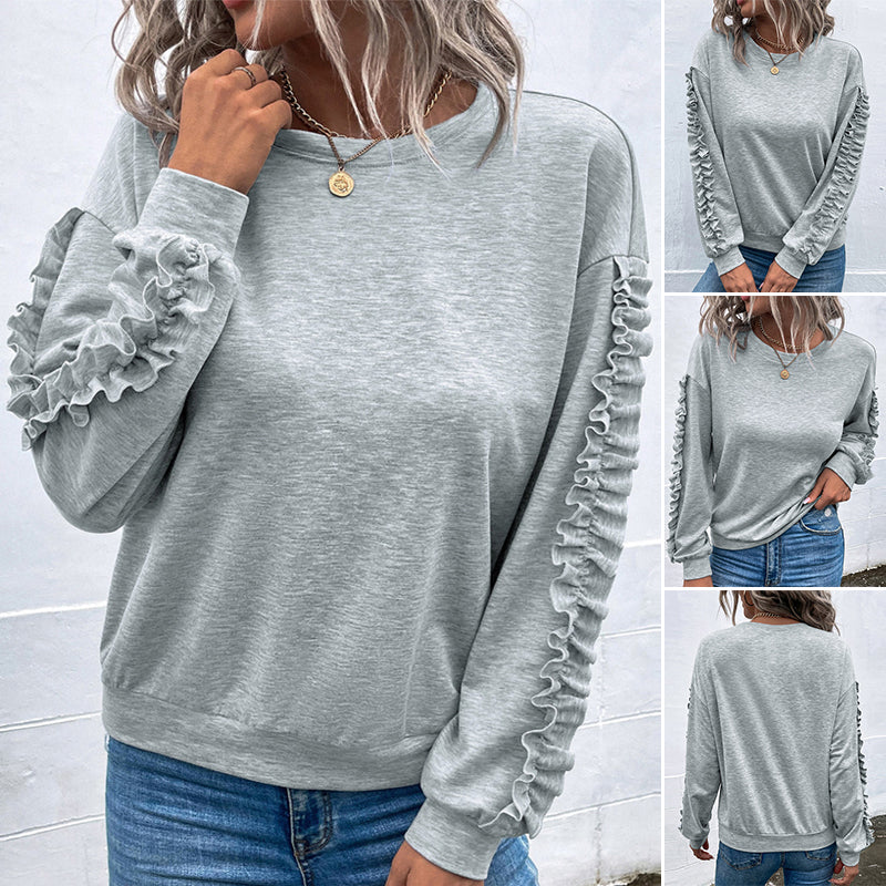 Solid Color Round Neck Long Sleeve T-Shirt