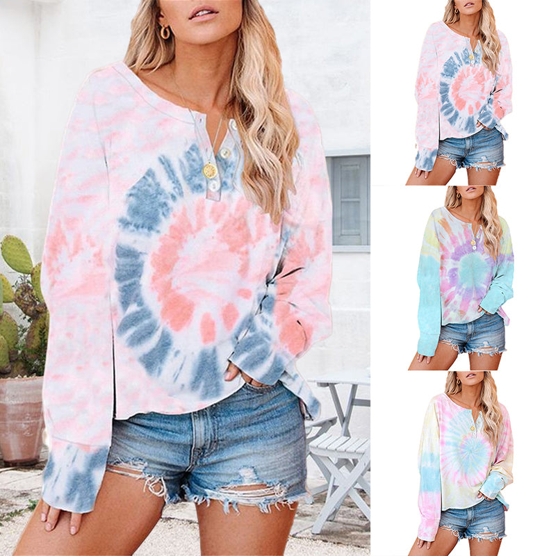 Printed Button Long Sleeve T-Shirt