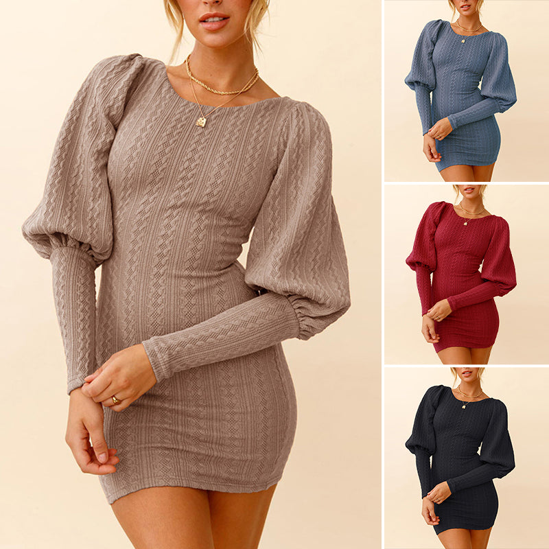 Knitted Long Sleeve Short Dress