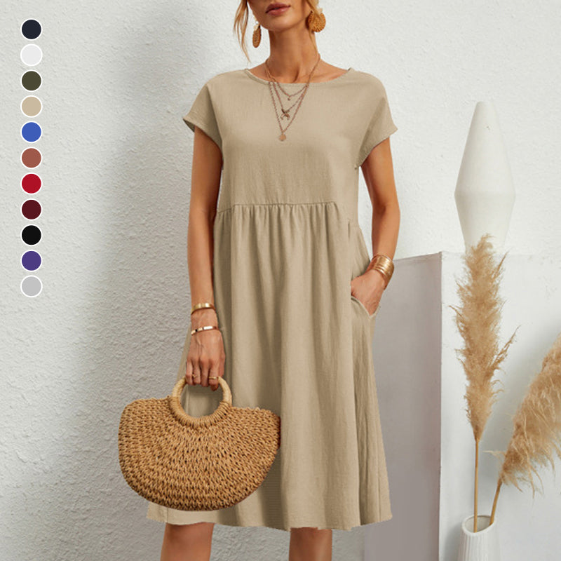 Cotton Crew Neck A-Line Dress