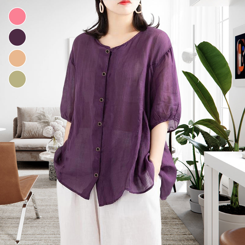 Leisure Solid Color Half Sleeve O-neck Blouse