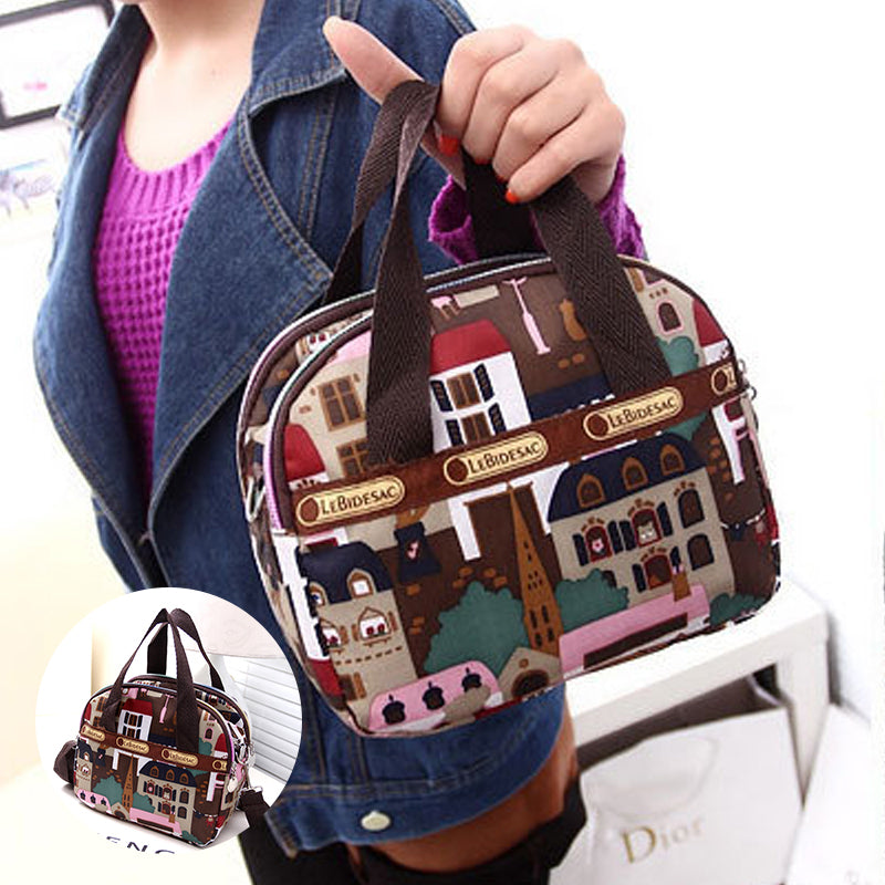 NYLON SHOULDER BAG WITH FLORAL PRINT