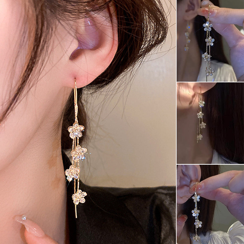 Flower Long Tassel Earrings