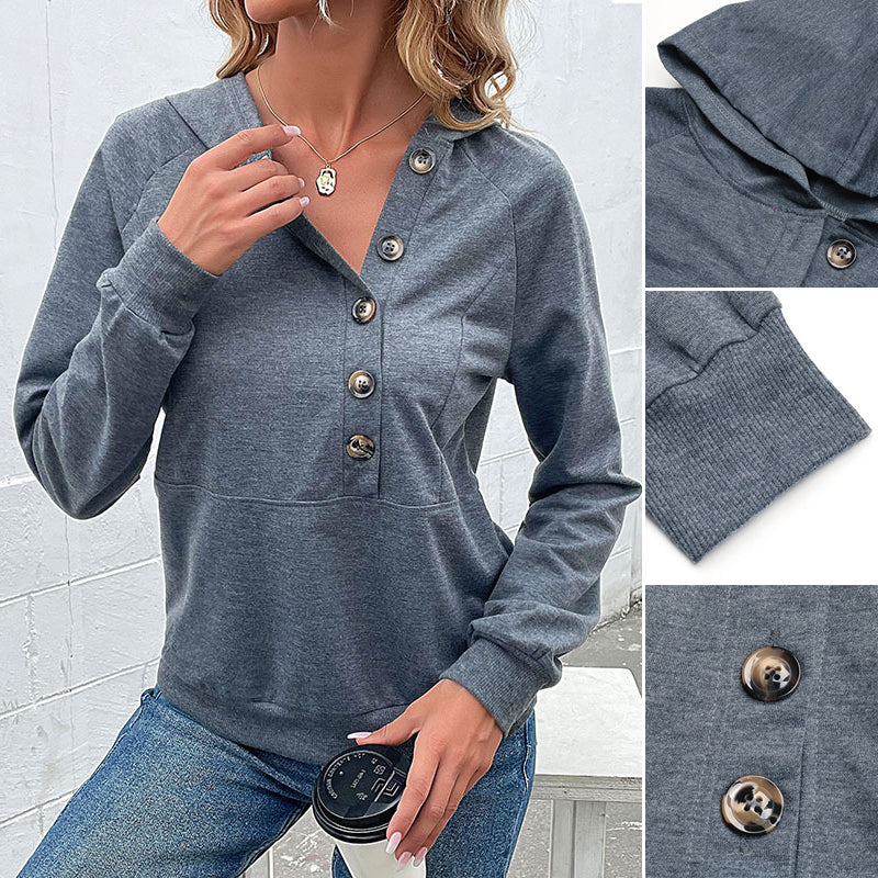 Button Hooded Sweatshirt