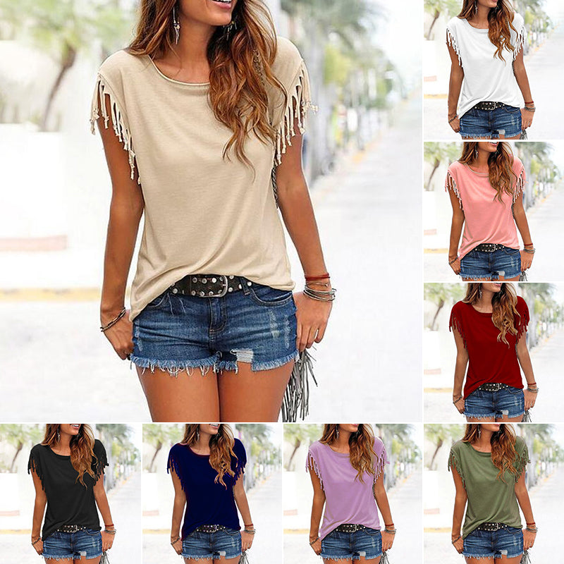 Crew Neck Fringe T-Shirt