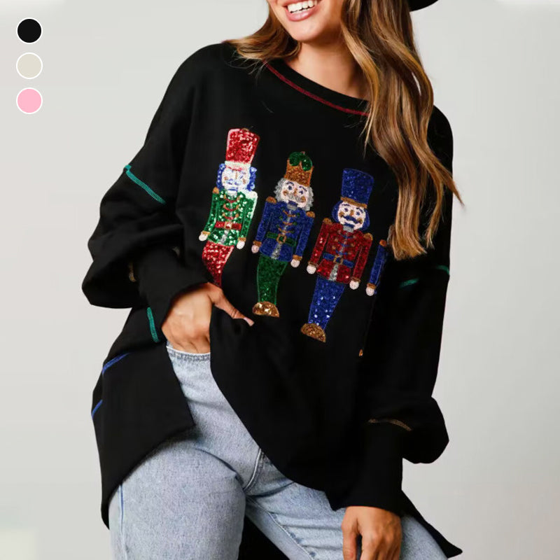 Christmas Sequin Print Crew Neck Sweatshirt
