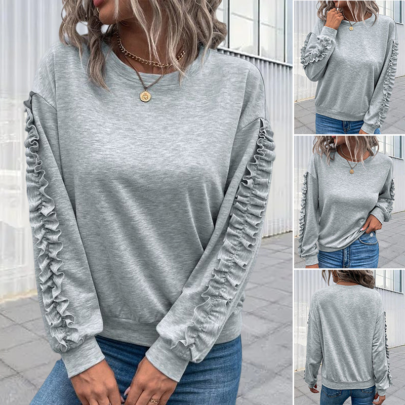 Solid Color Round Neck Long Sleeve T-Shirt