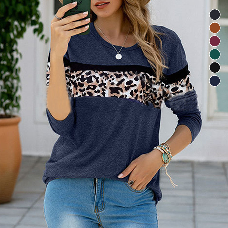 Long Sleeve Paneled Leopard T-Shirt