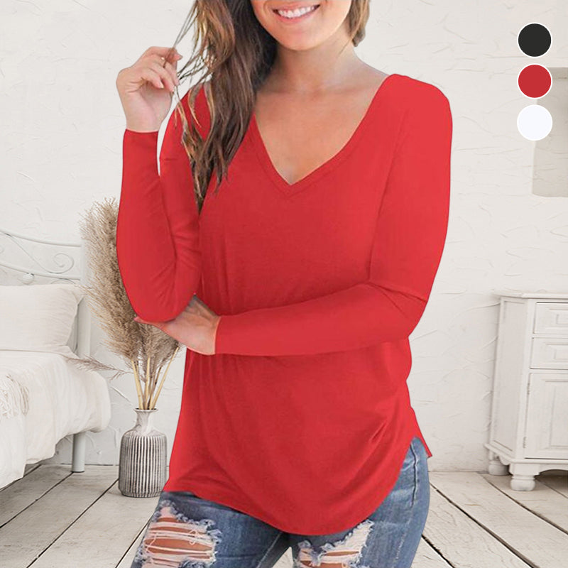 V-neck Long-sleeved T-shirt