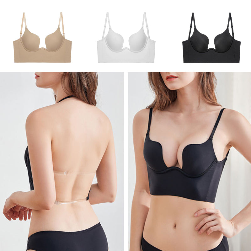 Deep U Plunge Push Up Backless Bra