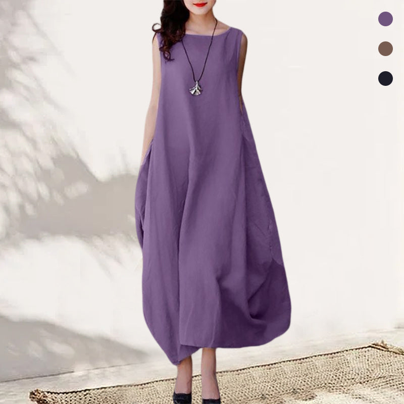 Solid Color Round Neck Dress